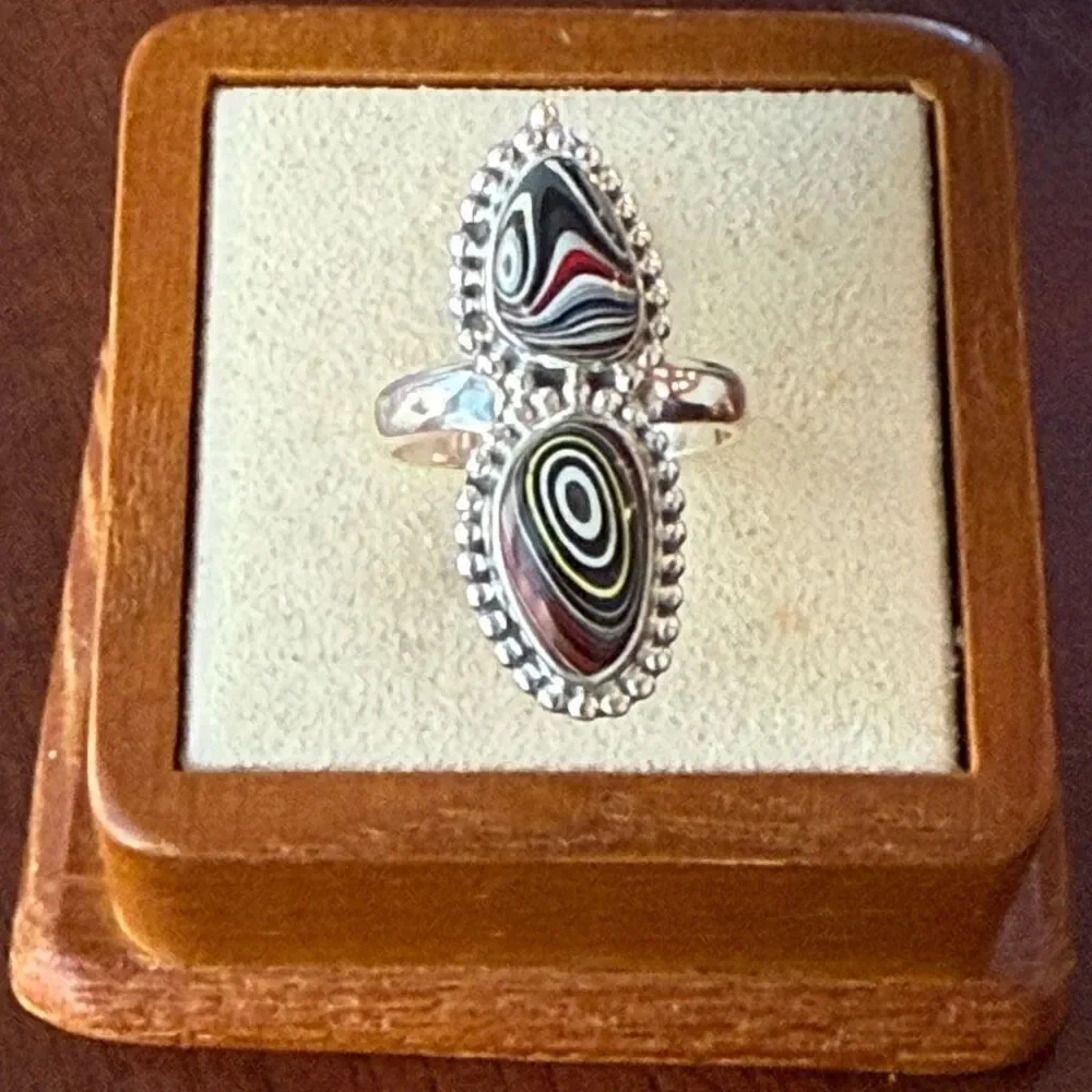 Stunning Abstract Fordite Statement Ring Sterling Silver Size 6 Southwestern New